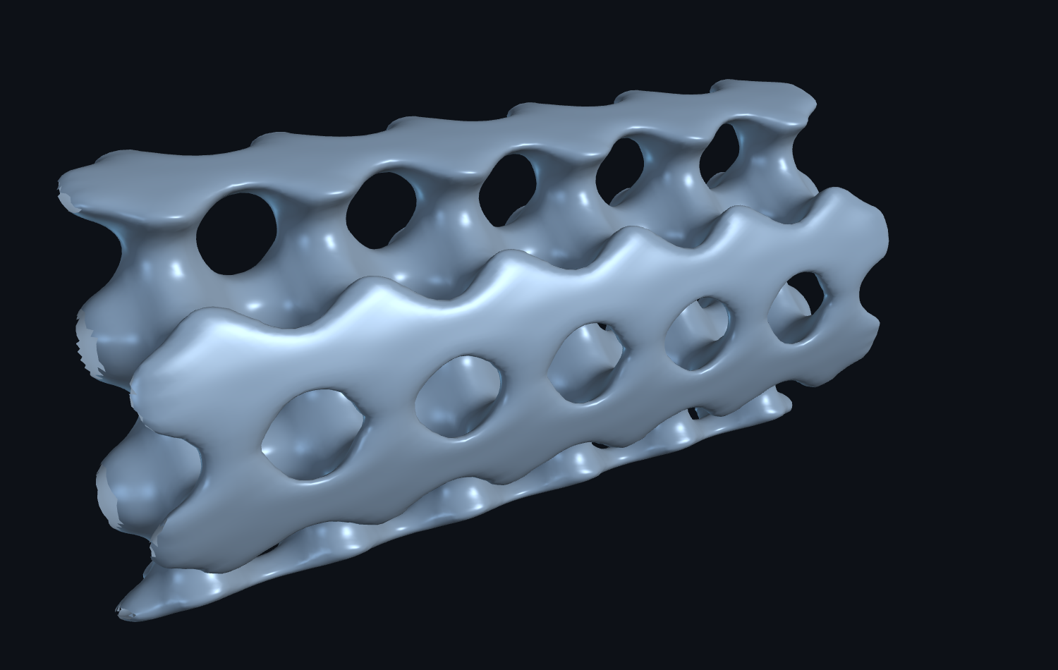 A build-ready Schwarz-P heat-transfer structure, 3D cutaway
